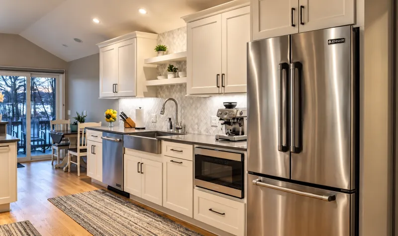 Cream cabinets with glass uppers