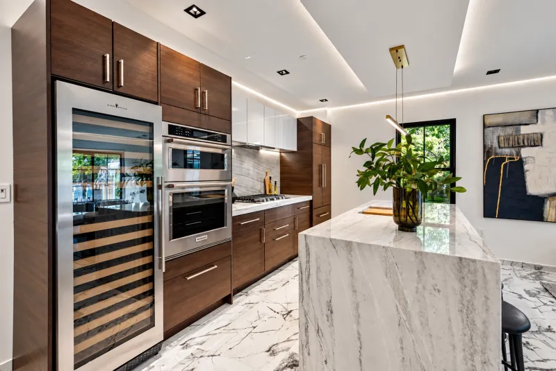Modern walnut and marble kitchen